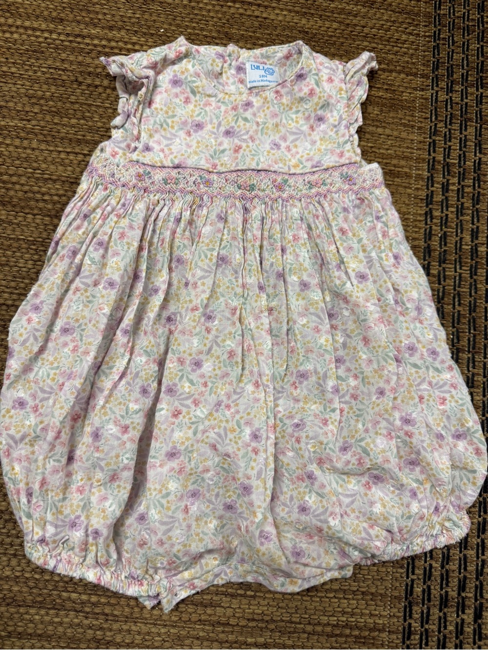 Luli & Me Pink Floral Smocked One-Piece